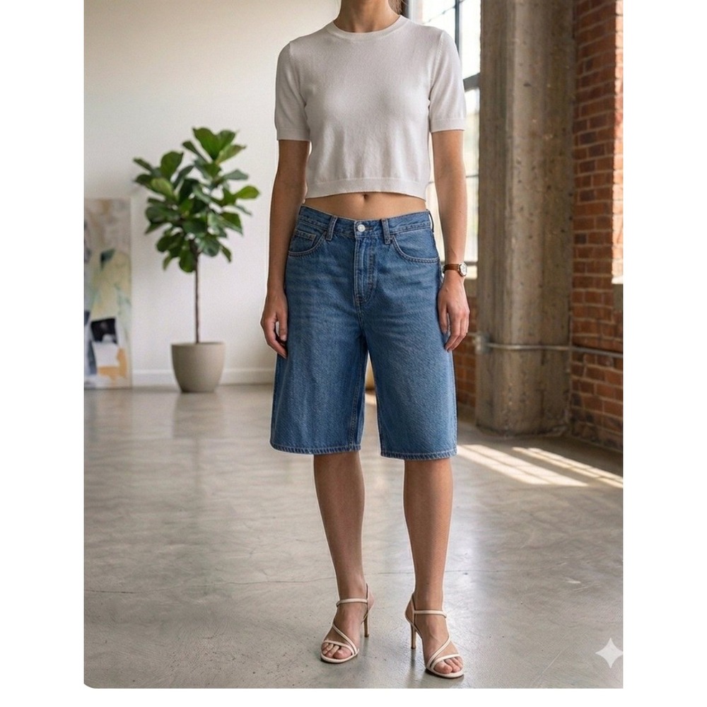 COS Women Blue Denim Shorts High Waisted Wide Leg Sz 30 Y2K Skater,